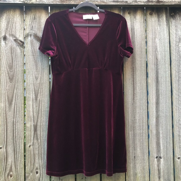 Vintage Y2K Kathie Lee Collection Velvet Mini Dress Size L Merlot Wine Red 90s - Picture 1 of 11